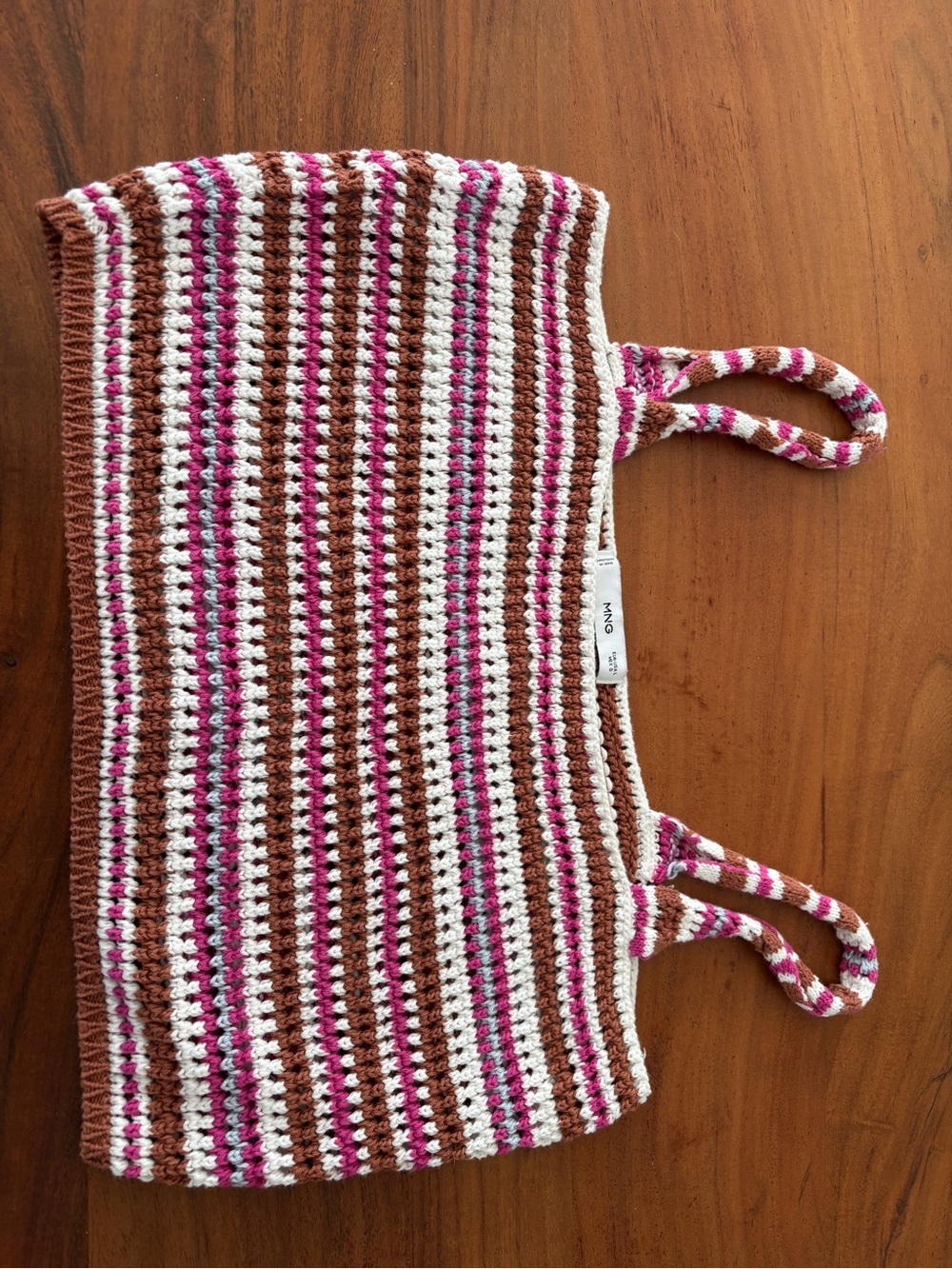 Mango Striped Crochet Crop Top in Brown, White & Pink feminine dainty